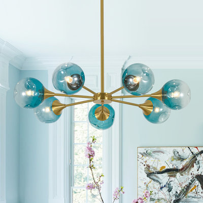 Lustre spoutnik linéaire en verre bleu 7 lumières