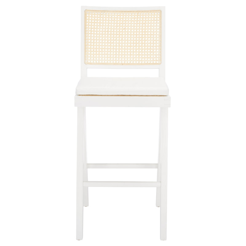 Colette Rattan Barstool, White/Natural, Bar Stool (28.7" Seat Height)