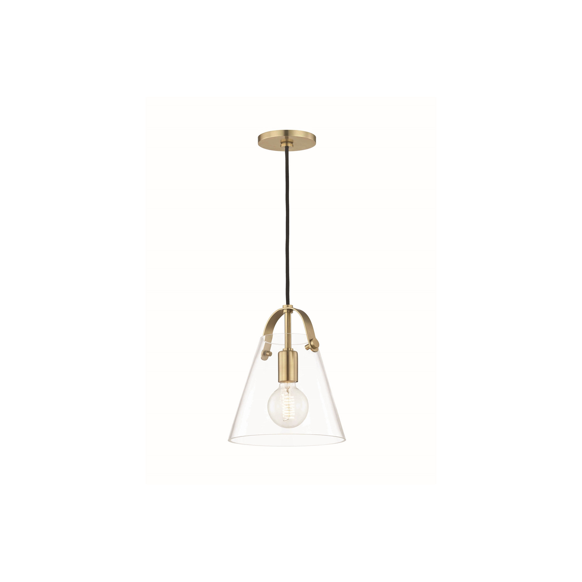 Single Light Glass Pendant, Aged Brass, 13.75" H x 12.75" W x 12.75" D