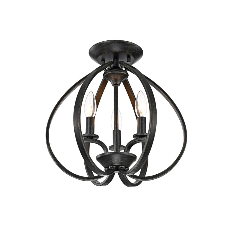 Plafonnier encastré noir antique à 3 lumières 14 po Nikodemos, Noir antique
