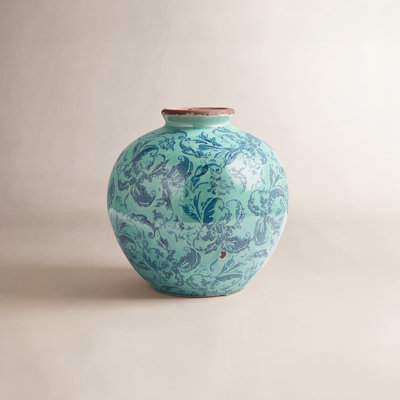 Dolohov Round Terracotta Vase with Transferware Pattern