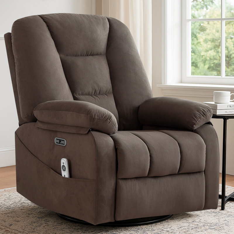 Latitude Run® Oversized Power Swivel Rocker Recliner Chair for Adults  with Heat and Massage, Light Gray