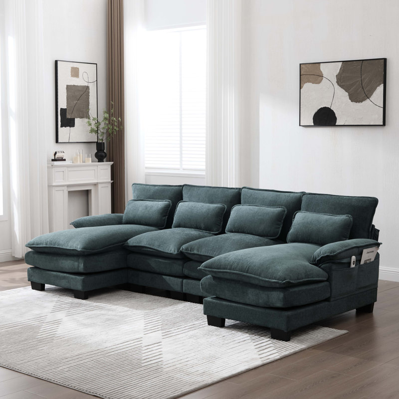 Canapé en U en forme de nuage, canapé en chenille moderne avec méridienne double, canapé confortable avec siège profond, appartement