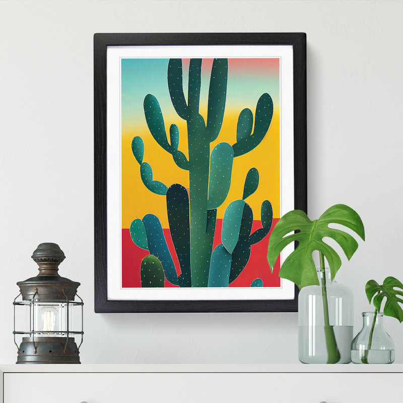 FRM-V0523-327X Cactus Cacti Abstract 1 Piece Single Picture Frame Wall Art, 46cm H x 34cm W x 2cm D, Black Framed