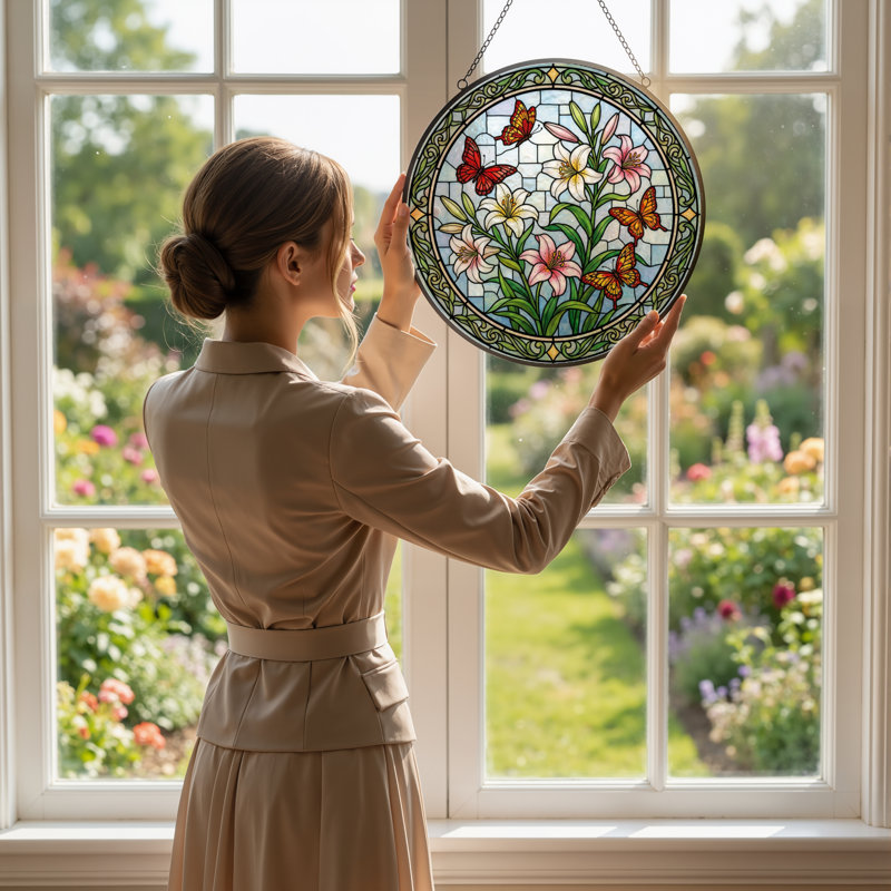 Vitrail de vitrail papillons 12 "H, H 12 po x l 12 po