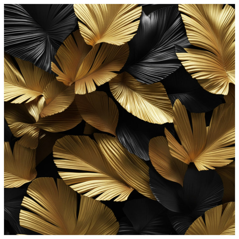 Couvertures texturées à feuilles de palmier, L 50 po x H 60 po, Noir foncé / or clair