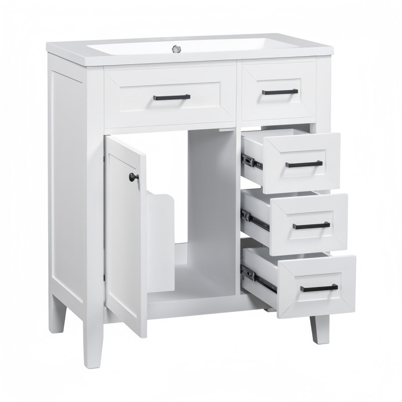 Ensemble de meuble-lavabo 30 po avec lavabo, armoire de salle de bain avec tiroirs, structure solide et panneau en bois aggloméré