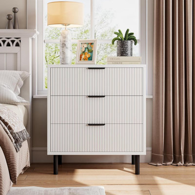 Commode ondulée à 3 tiroirs Wave, commode de 28 po de largeur avec dispositif anti-basculement, pieds en métal pour la chambre à coucher, vestibule, petits espaces