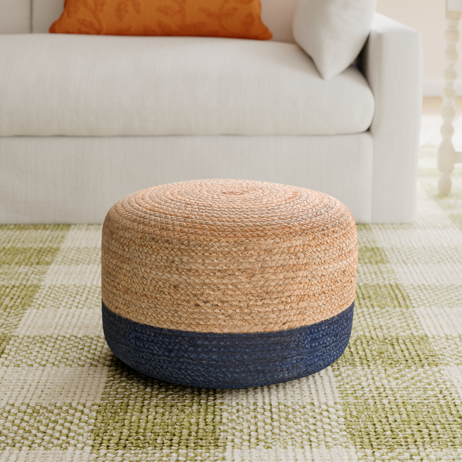 Teele 18" Pouffe, Blue/Beige