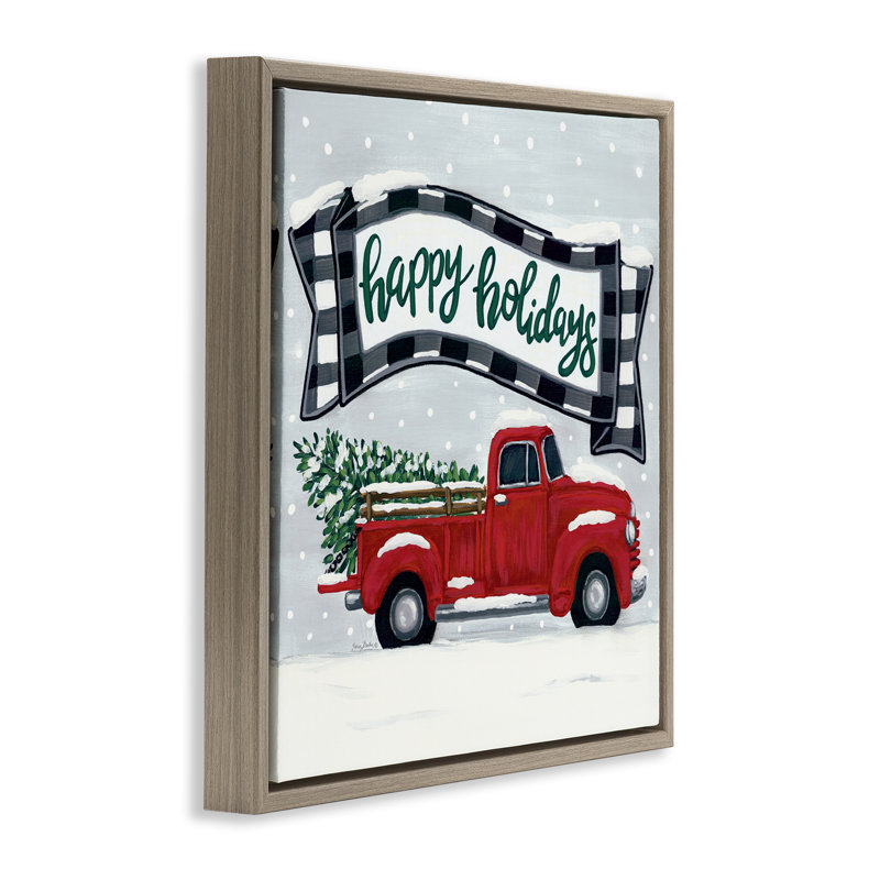 Cadre flottant Happy Holiday Farm Truck & Tree, design par Sara Baker, H 25 po x l 25 po, Cadre flottant orme Montalcino