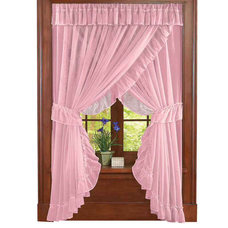 Paire de rideaux transparents avec pattes à motif de duc de couleur unie duc, Rose