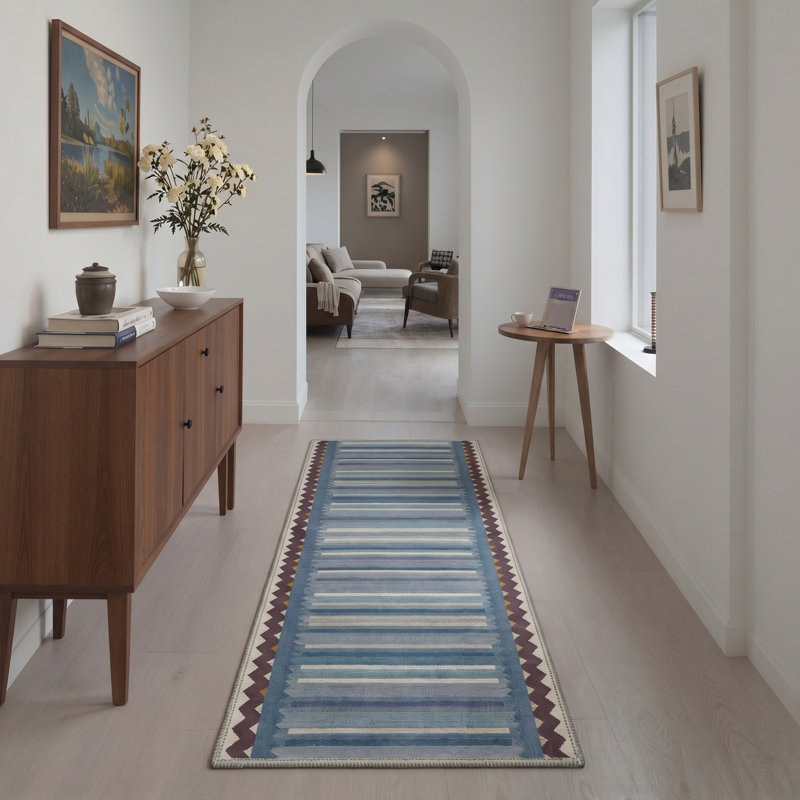 Haven Modern Machine Washable Blue Indoor Area Rug with Non-Slip Backing, Runner 2' x 7'