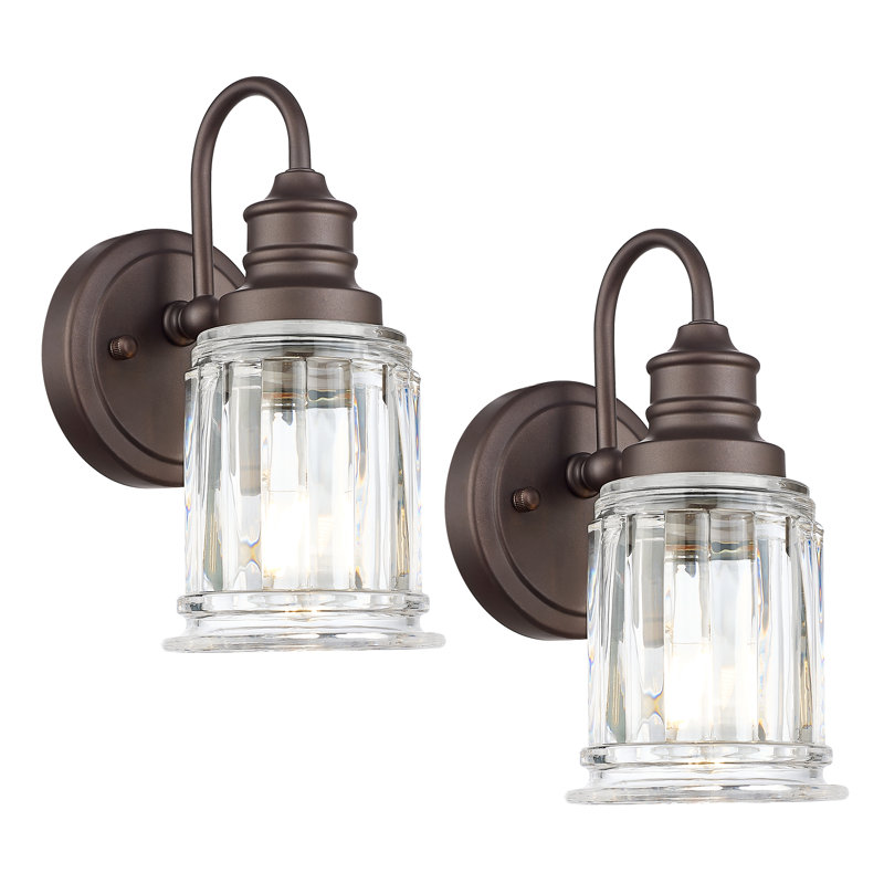 Steel Armed Sconce With Fluted Glass (Set Of 2), Oil Rubbed Bronze