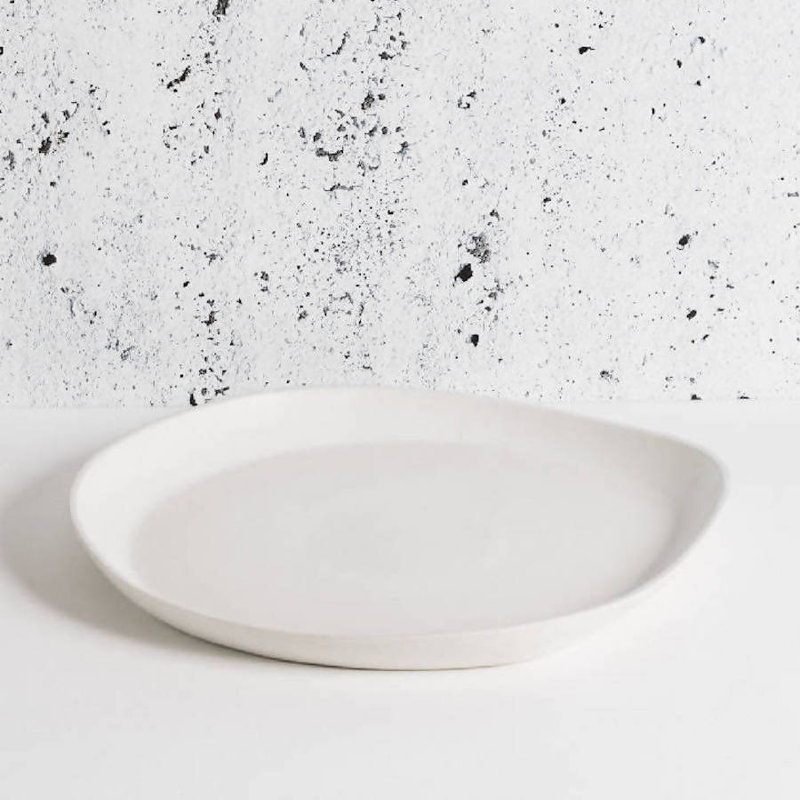 Plat de service rond en grès, Blanc