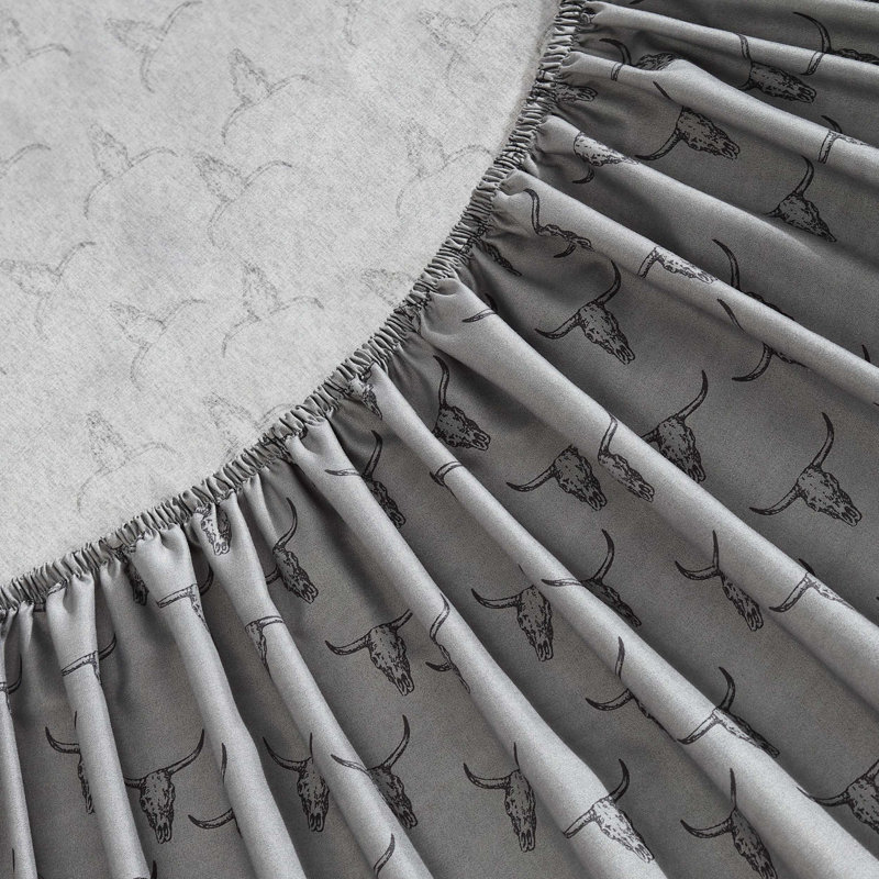 Ensemble de draps Wrangler, Ensemble de draps pour grand lit avec 2 taies d'or, Crânes de bœuf ‑ gris