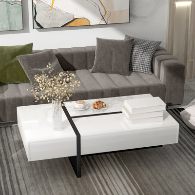 Contemporary Rectangle Design Living Room Furniture, Modern High Gloss Surface Cocktail Table, Center Table For Sofa Or Upholstered Chairs -  Orren Ellis, 8E0A9D496B0F41EF82C5443A5447B813