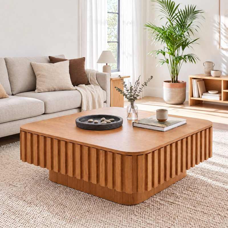 Table basse 31,5 ", table basse carrée avec rangement, Bois naturel
