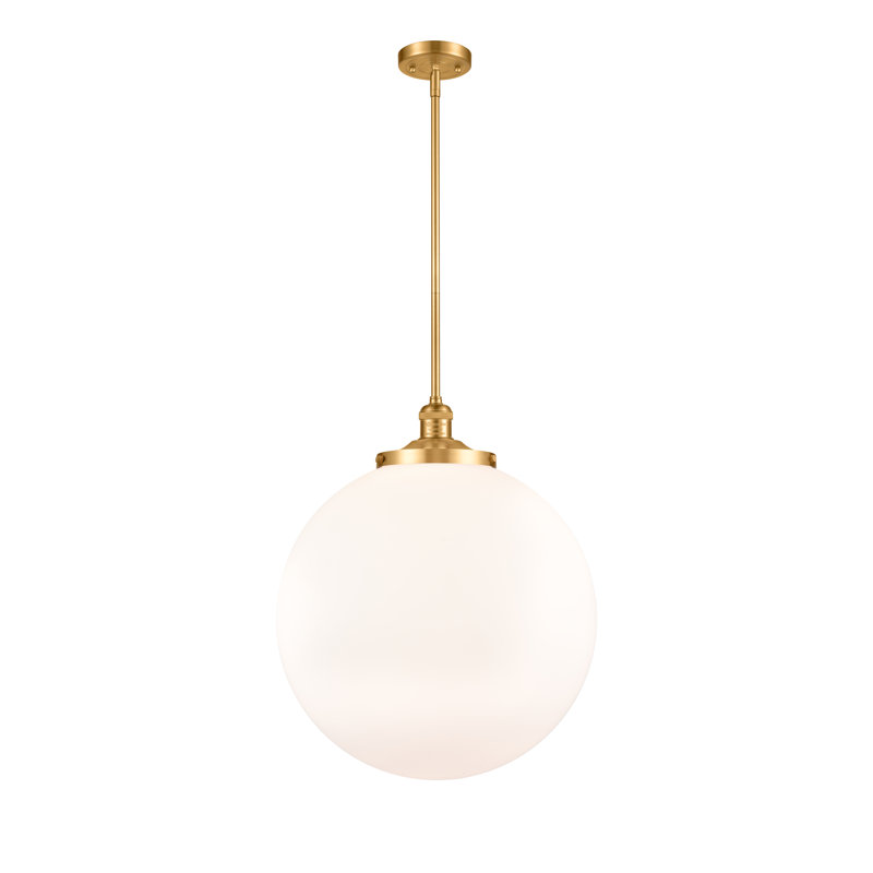 Luminaire suspendu simple à 1 lumière Frederick, Or satiné, Blanc mat