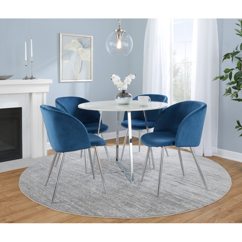 Terrance 18.5'' H Velvet Upholstered Parsons Chair, Chrome, Blue