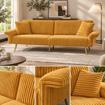 79" Corduroy Convertible Sofa Bed, 2-Seater Folding Sofa Couch with Foldable Armrests, Wood Frame for Living Room Small Space