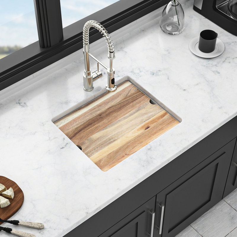 Évier de cuisine blanc en granite de quartz blanc de 21 po x 18 po pour cuisine, style encastré, lisse et sans saleté, utilisation avec support, crépines, grille, guide d'installation pour évier de cuisine, haut