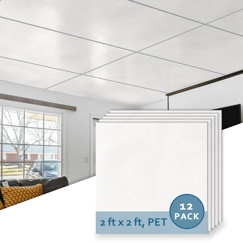 Tuile de plafond acoustique 2 pi x 2 pi PET, panneau de plafond imperméable blanc