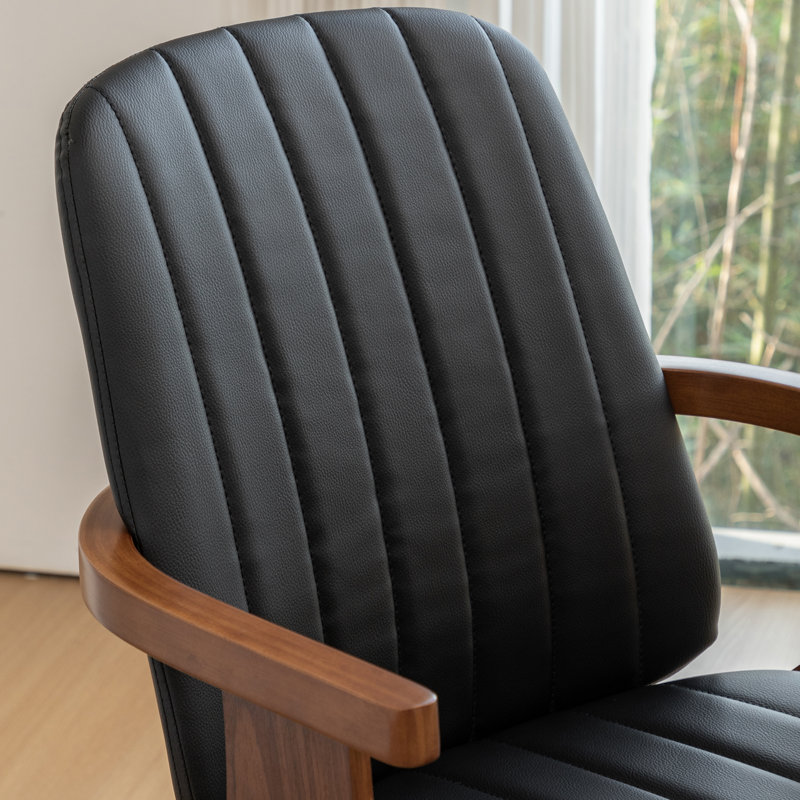 Modern Upholstered Leather Swivel Dining Chairs, Black