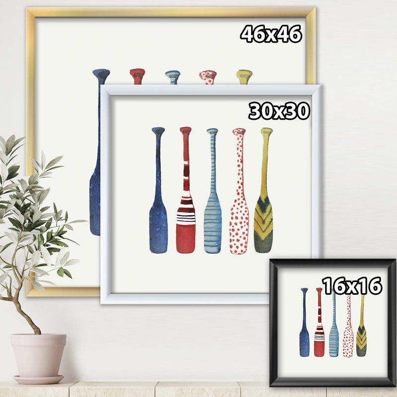 «Lakehouse Paddle», reproduction d'art sur toile rustique - cinq raquettes, H 16 po x l 16 po x P 1 po, Cadre noir