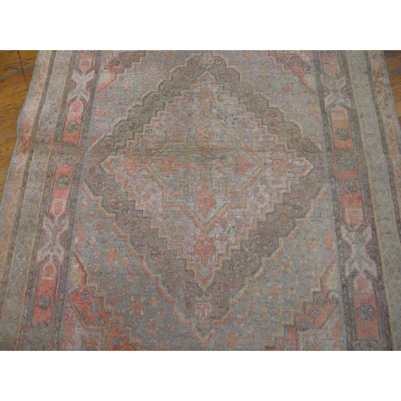 Antique Soft Light Faded Color Geometric Medallion Hand Knotted Pile Khotan Rug