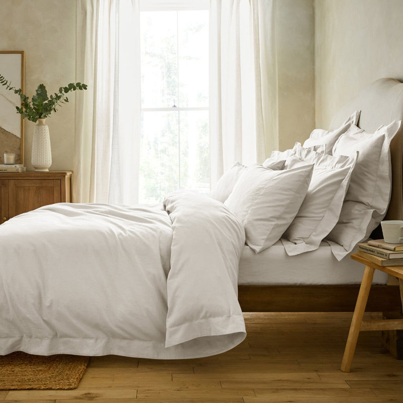 Arber Luxury Linen Blend Edged Duvet Covers, White, Double Duvet Cover