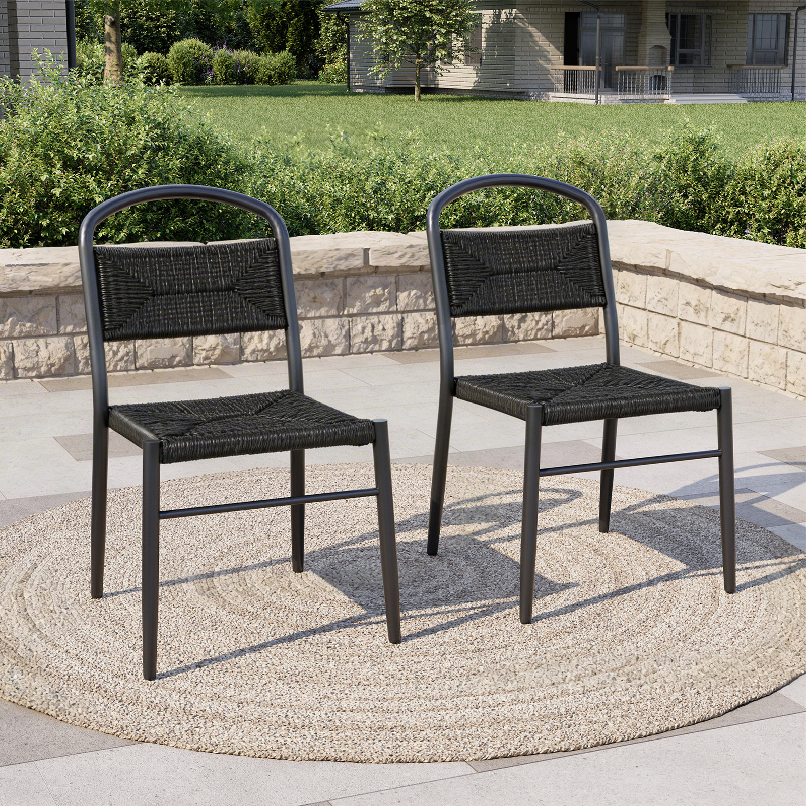 Spearman Wicker & Aluminum Patio Dining Chairs, Black Wicker