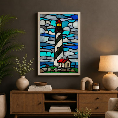 Stained Glass Lighthouse Coastal - Wrapped Canvas