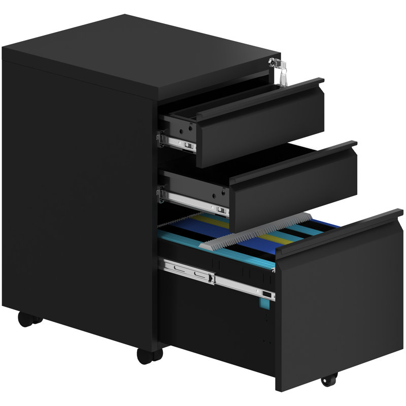 3 Drawer Steel File Cabinet, Black