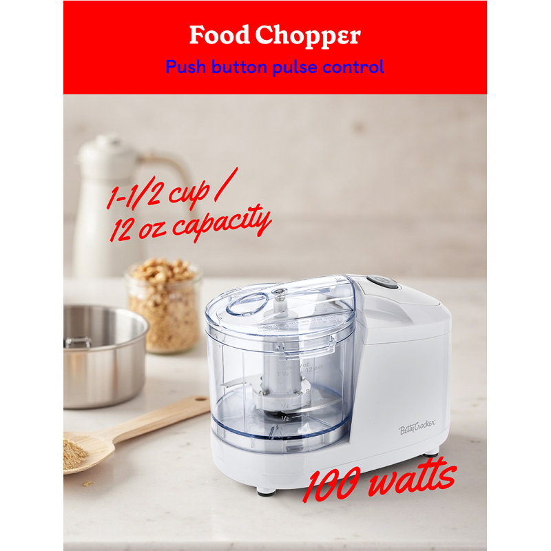 Betty Crocker 2-Piece Kitchen Appliances Combo: 5-Speed Hand Mixer with Food & Vegetable Chopper, 150W Mixer, Chrome Beater & Whisk Attachments