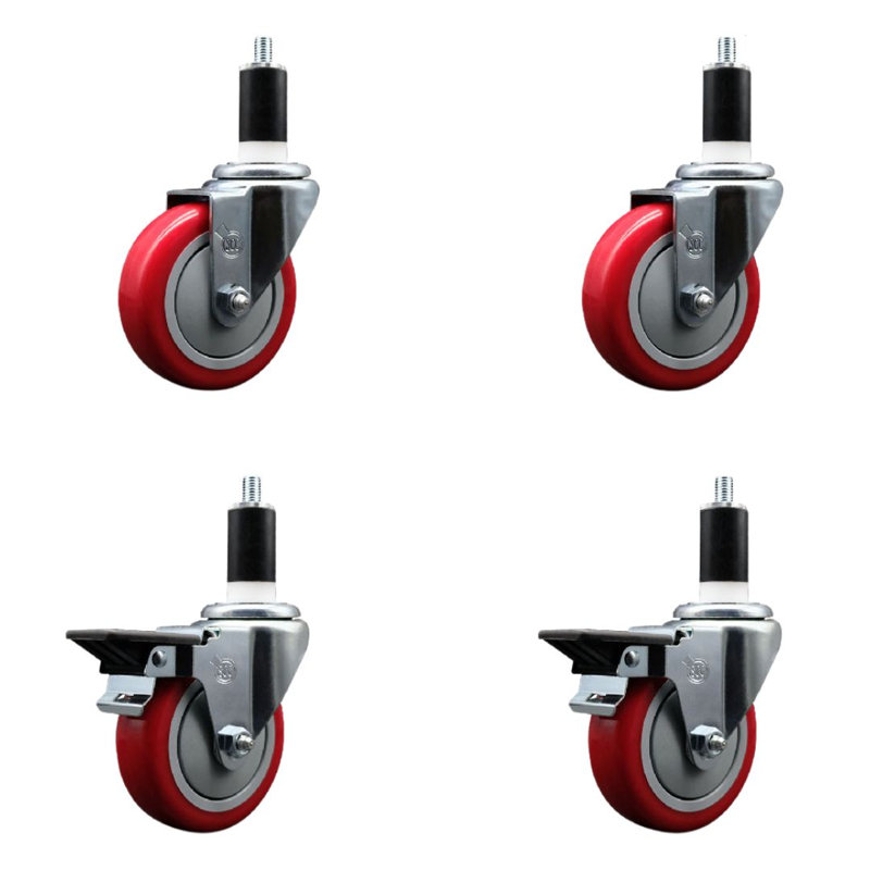 Ensemble de roulettes extensibles en poly pivotant à roue pivotante de 1 3/8 po 2 freins SCC