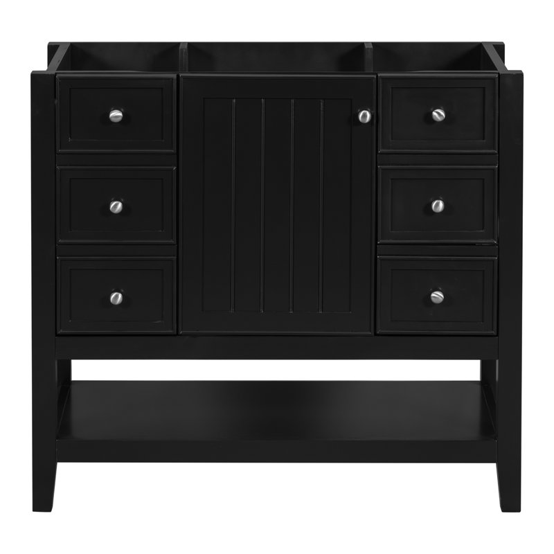 Meuble-lavabo 36 po sans lavabo, base d'armoire seulement, une armoire et trois tiroirs, Noir, noir, noir, noir