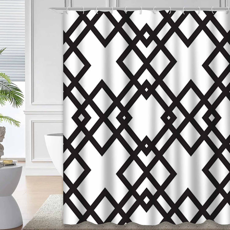 Rideau de douche moderne à motif géométrique noir et blanc avec 12 crochets, L 72 po x l 84 po