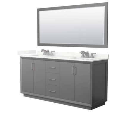 Meuble-lavabo double autoportant 72 po avec plateau en quartz Strada