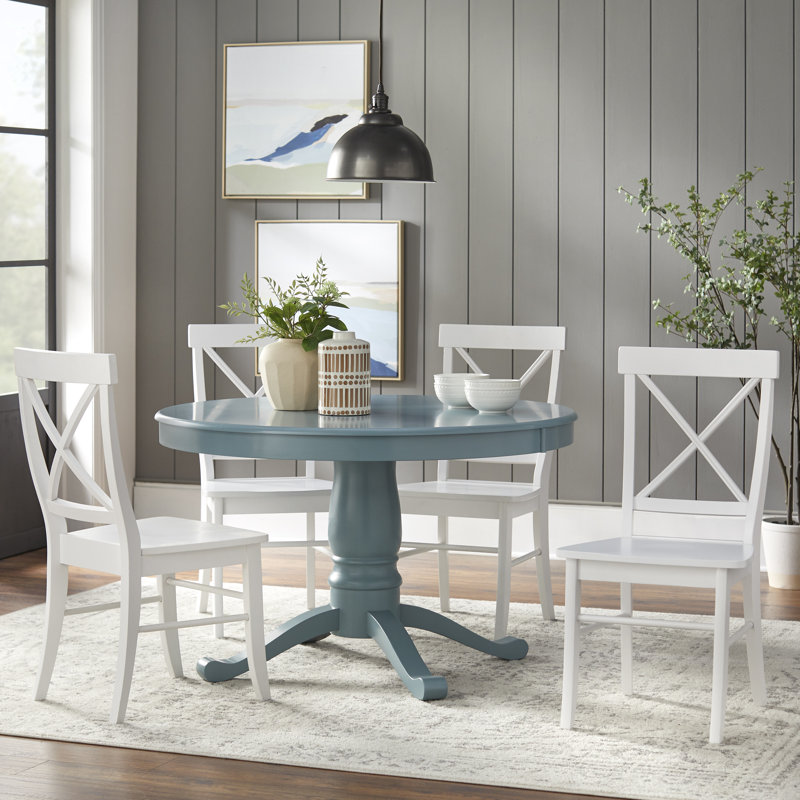 Josanna 4-Person Pedestal Dining Set, White, Blue