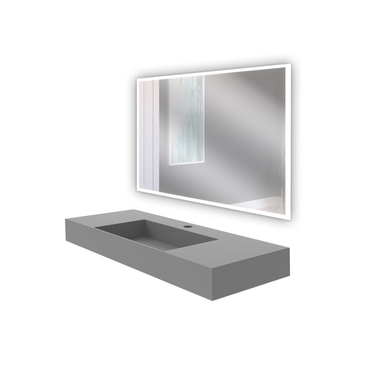 Juniper 48" Solid Surface Wall Mount Modern Minimalist Bathroom Sink and LED Mirror Set
