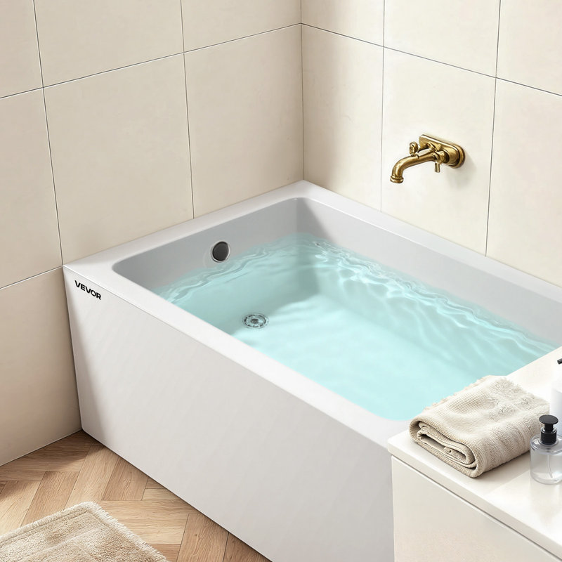 Alcove Bathtub, 48" x 30" Contemporary Alcove Acrylic Bathtub, Soaking Bath Tub with Left Hand Drain and Overflow Hole, Large Rectangular Deep Soak Tub for Bathroom with Integral Flange, White