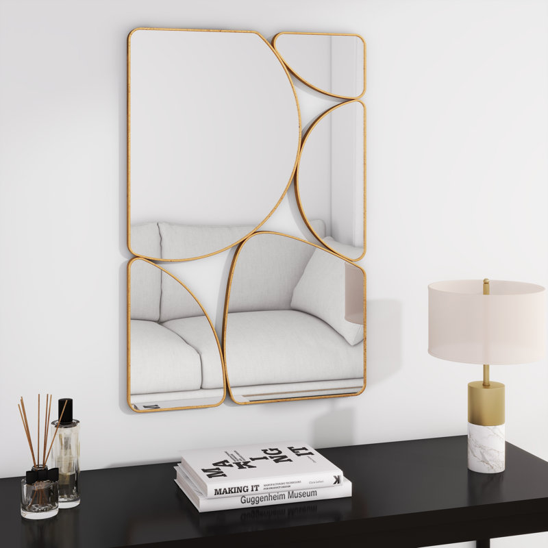 Pebble Rectangle Metal Framed Wall Accent Mirror in Gold 60.5x91CM