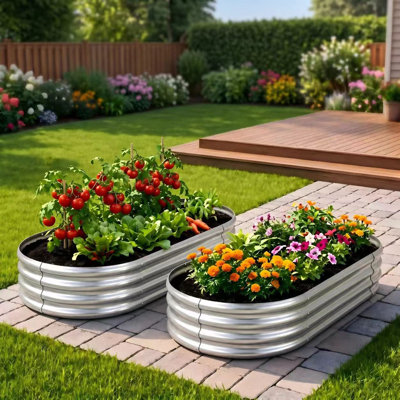 Lit de jardin surélevé en métal galvanisé Hal (ensemble de 2) 4 pi x 2 pi x 1 pi Hal, paquet de 2 pots de fleurs d'extérieur 0,78 mm pour légumes et fleurs