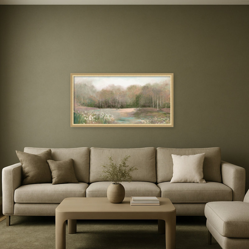 Serene Morning in the Meadow by PI Studio Framed Mounted Canvas Wall Art Print, Florence Gold