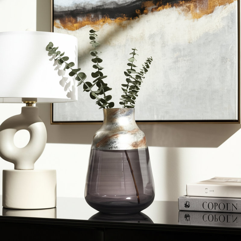 Vase Modern Glam, H 15 po x l 7 po x P 7 po, Gris/argent, Cylindre