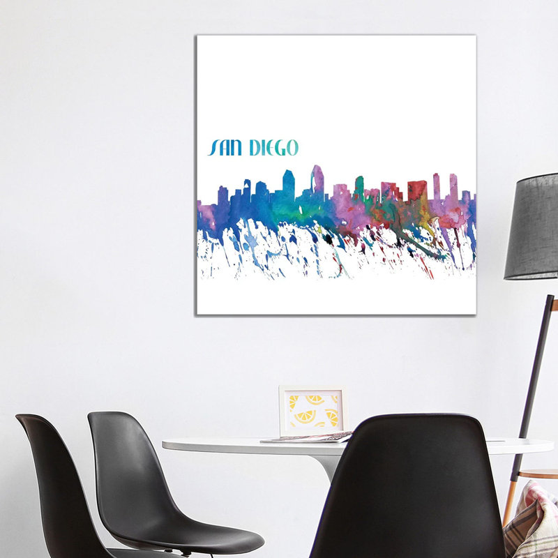 San Diego California Skyline Silhouette Impressionistic Splash 1 Piece Wrapped Canvas Painting