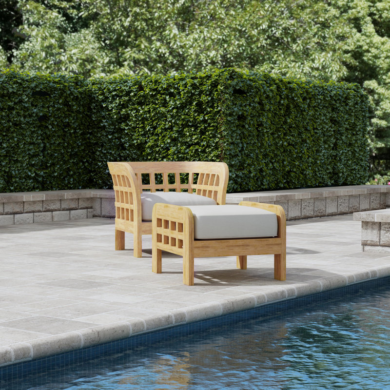 32" W Teak Solid Wood Patio Chair with Sunbrella Cushion 