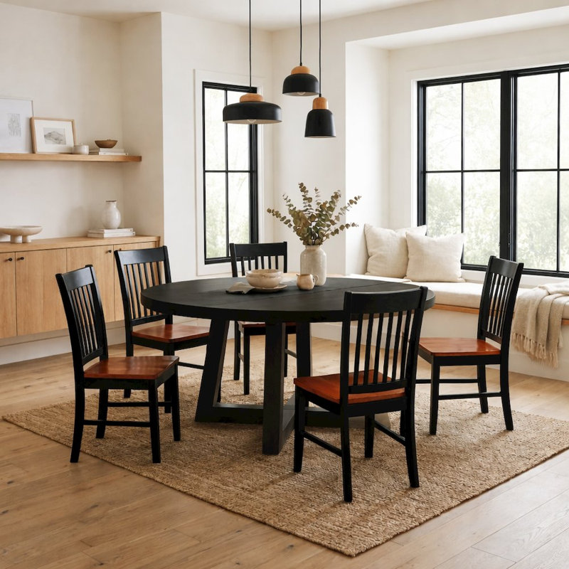 Ensemble de 4 chaises de salle à manger noires et cerise, structure en bois, sièges confortables, design élégant, convient à la cuisine et à la salle à manger