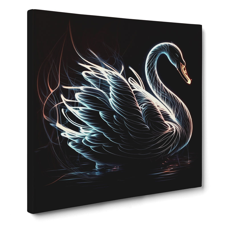 Swan Neon Art - Wrapped Canvas, 50cm H x 50cm W x 3cm D