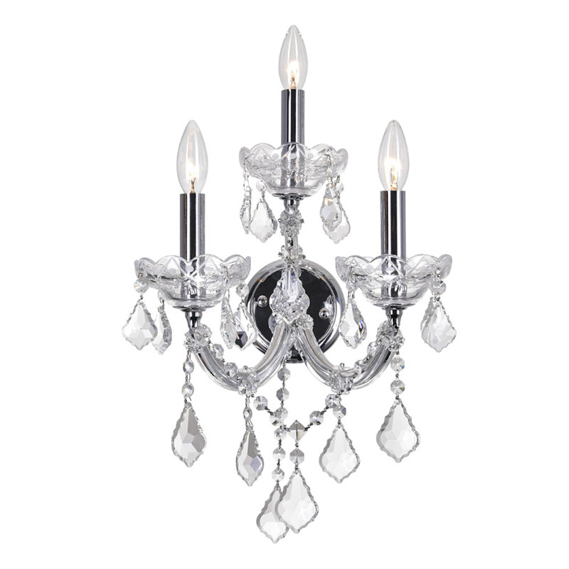 Applique murale 3 lumières Orr - Finition chromée 12 pouces avec détails en cristal - Élégante applique murale de style bougie pour chambre à coucher, salon, couloir